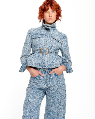 LIGHT BLUE FITTED JACKET WITH EMBELLISHMENT BELT marques almeida