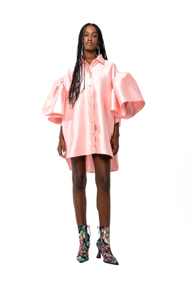 LIGHT PINK MIKADO OVERSIZED SHIRT WITH PLEATED SLEEVES marques almeida