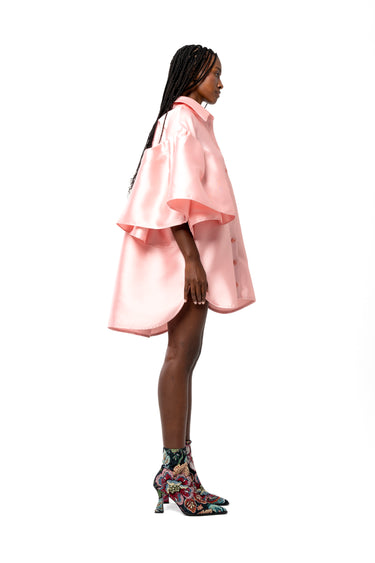 LIGHT PINK MIKADO OVERSIZED SHIRT WITH PLEATED SLEEVES marques almeida