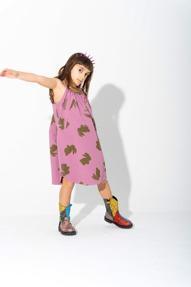 LILAC AND GREEN BUNNY PRINT STRAPPY DRESS ma kids