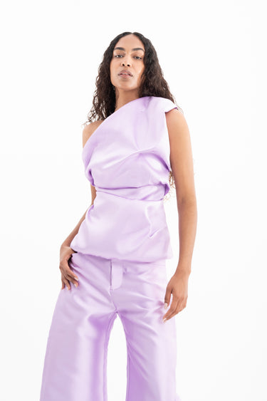 LILAC HEAVY SATIN SLEEVELESS DRAPED TOP marques almeida