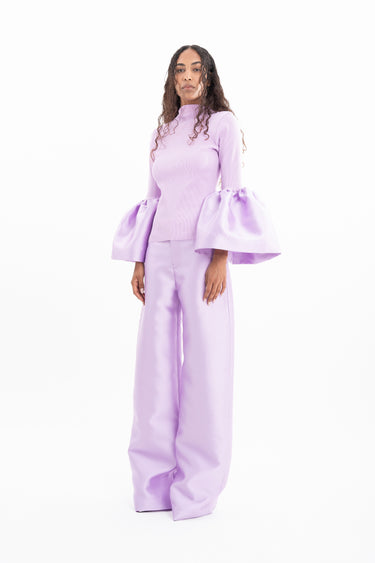 LILAC RIB JERSEY TURTLENECK PUFF SLEEVE TOP marques almeida