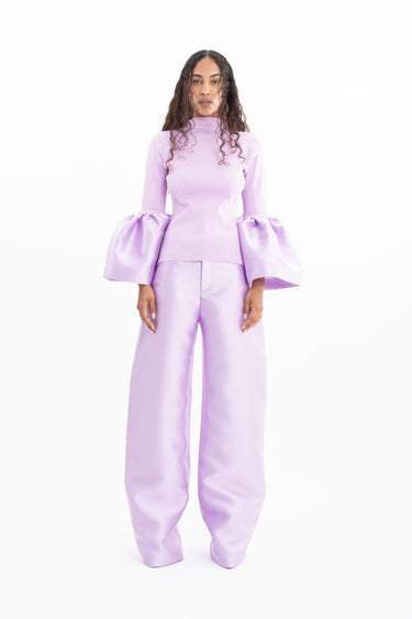 LILAC RIB JERSEY TURTLENECK PUFF SLEEVE TOP marques almeida