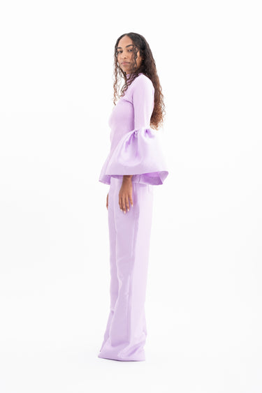 LILAC RIB JERSEY TURTLENECK PUFF SLEEVE TOP marques almeida