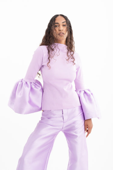 LILAC RIB JERSEY TURTLENECK PUFF SLEEVE TOP marques almeida