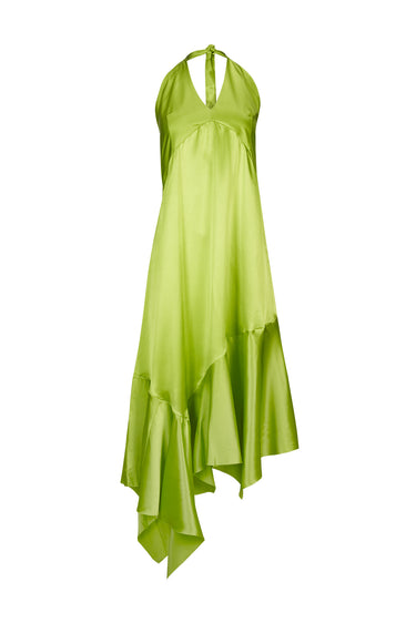 LIME SILK HALTERNECK BACK TIE DRESS marques almeida