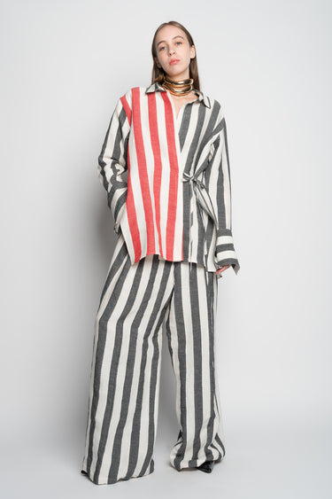 MIXED STRIPES LINEN WRAP SHIRT marques almeida