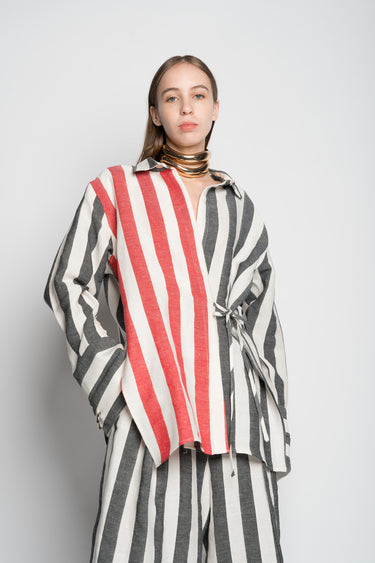 MIXED STRIPES LINEN WRAP SHIRT marques almeida