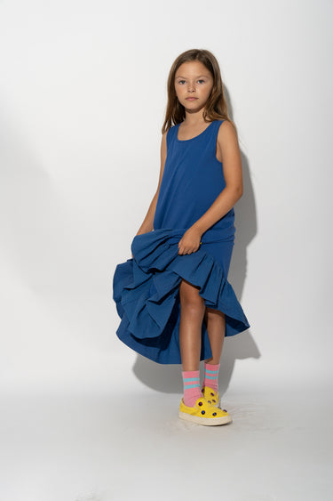 NAVY SLEEVELESS FLOUNCE DRESS makids