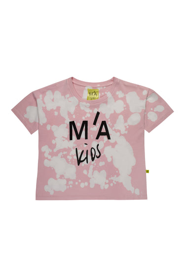 PINK AND BEIGE SPLATTERED LOGO T-SHIRT makids