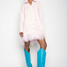 LIGHT PINK FEATHER HEM SHIRT DRESS