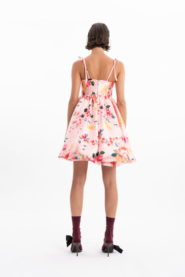 PINK FLORAL MINI BABYDOLL DRESS WITH KNOT STRAPS marques almeida