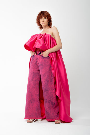 PINK PLEATED STRAPLESS TOP WITH LONG BACK marques almeida