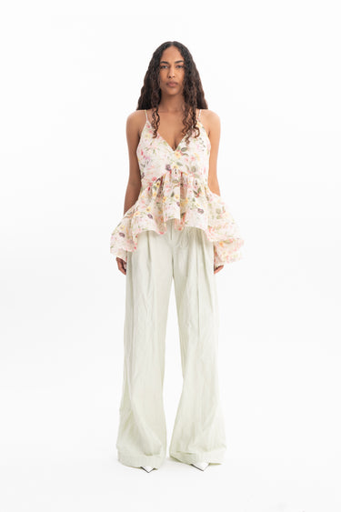 PRINTED CHIFFON STRAPPY TOP WITH FLOUNCE HEM marques almeida