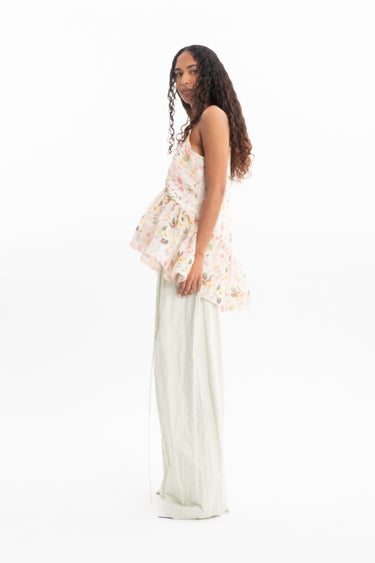 PRINTED CHIFFON STRAPPY TOP WITH FLOUNCE HEM marques almeida