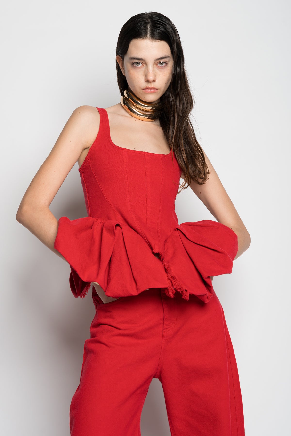 RED CORSET WITH PLEATED HIP PANELS marques almeida