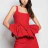 RED CORSET WITH PLEATED HIP PANELS marques almeida