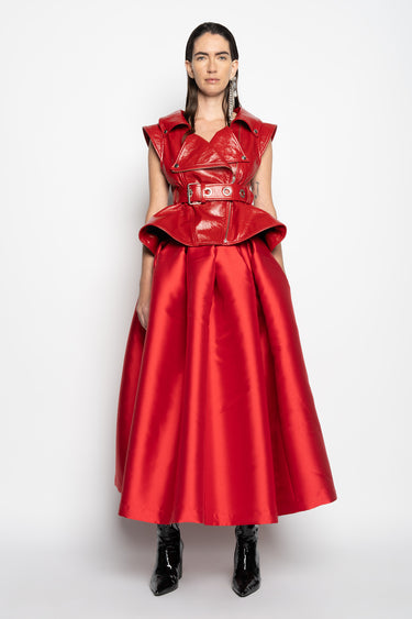 RED HIGH WAIST PLEATED FULL SKIRT MARQUESALMEIDA