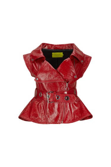 RED LEATHER BIKER VEST marques almeida