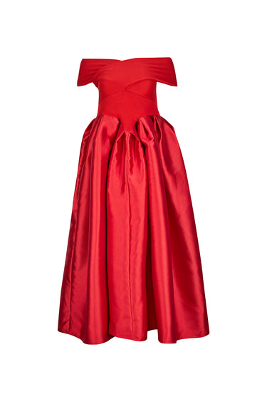 RED OFF SHOULDER FULL SKIRT DRESS marques almeida