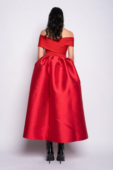 RED OFF SHOULDER FULL SKIRT DRESS marques almeida