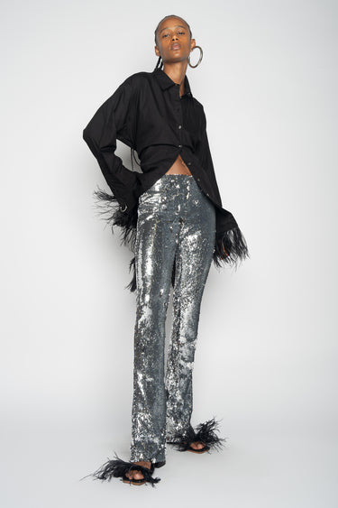 SILVER SEQUINS BOOTCUT TROUSERS marques almeida