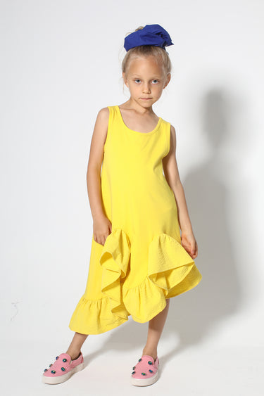 YELLOW SLEEVELESS FLOUNCE DRESS MA KIDS