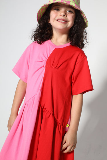 DUO COLOUR GATHERED JERSEY T-SHIRT DRESS MA KIDS