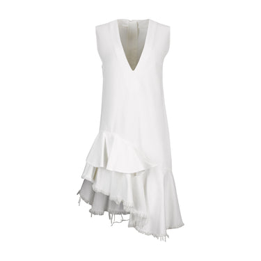 WHITE V-NECK FRILL DRESS marques almeida