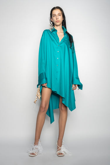 TURQUOISE ASYMMETRIC OVERSIZE SHIRT DRESS marques almeida