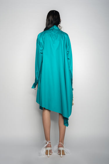 TURQUOISE ASYMMETRIC OVERSIZE SHIRT DRESS marques almeida