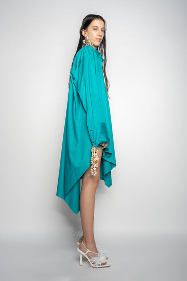 TURQUOISE ASYMMETRIC OVERSIZE SHIRT DRESS marques almeida