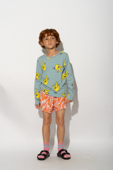 TURQUOISE HANDS PRINT LONG SLEEVE TOP makids