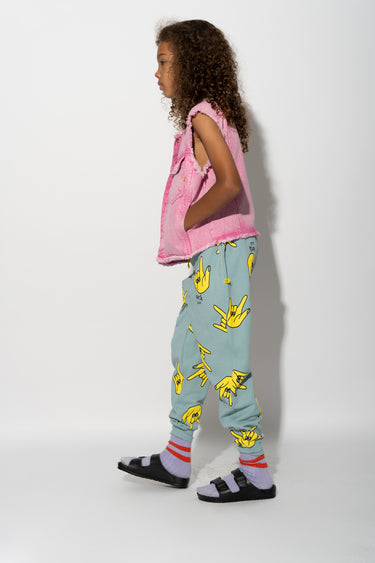 TURQUOISE HANDS PRINT SWEATPANTS makids