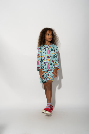 TURQUOISE SQUIGGLE PRINT LONG SLEEVE SWIM TOP ma kids