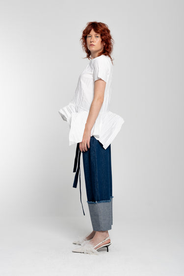 WHITE CAP SLEEVE PLISSE T-SHIRT marques almeida