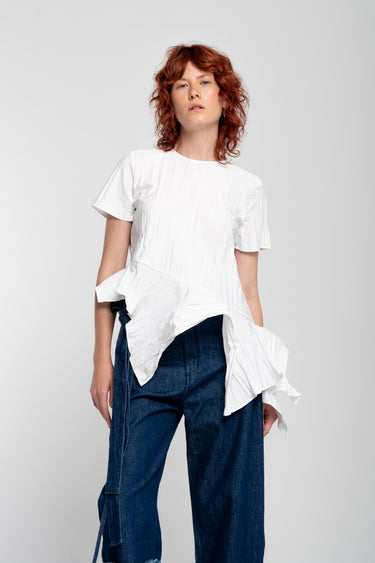 WHITE CAP SLEEVE PLISSE T-SHIRT marques almeida