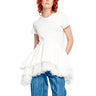 WHITE CAP SLEEVE T-SHIRT WITH FRILL AND LACE HEM marques almeida