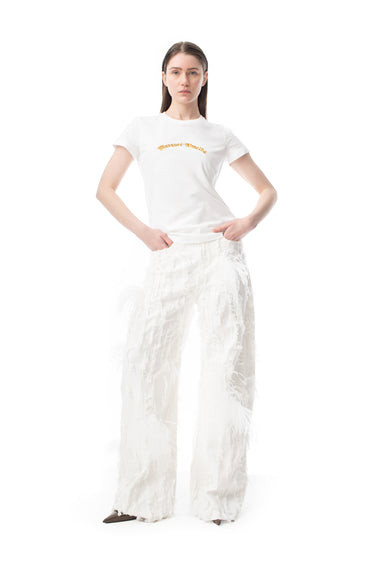 WHITE CAP SLEEVE T-SHIRT WITH GOLD LOGO marques almeida