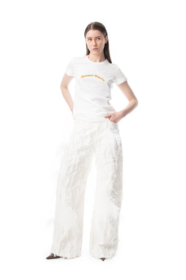 WHITE CAP SLEEVE T-SHIRT WITH GOLD LOGO marques almeida