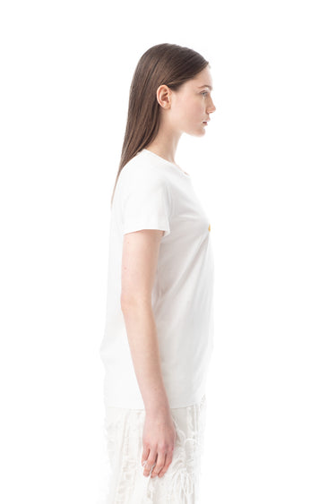 WHITE CAP SLEEVE T-SHIRT WITH GOLD LOGO marques almeida