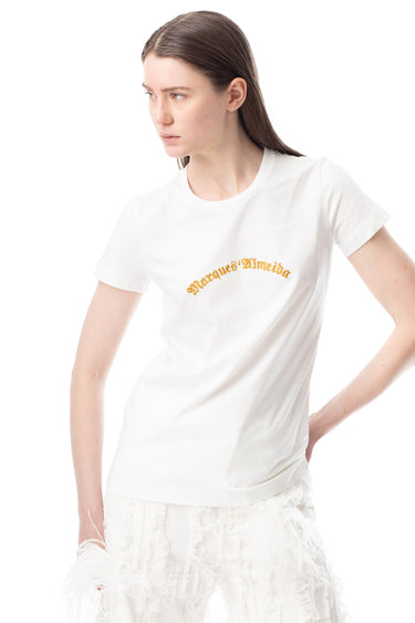 WHITE CAP SLEEVE T-SHIRT WITH GOLD LOGO marques almeida