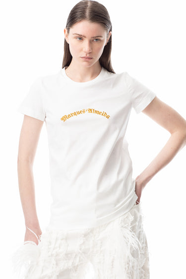 WHITE CAP SLEEVE T-SHIRT WITH GOLD LOGO marques almeida