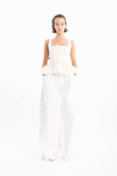 WHITE DENIM PLEATED TROUSERS marques almeida