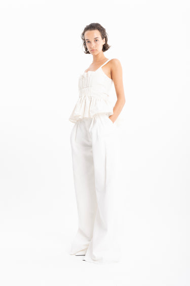 WHITE DENIM PLEATED TROUSERS marques almeida