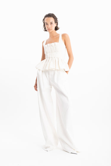 WHITE DENIM PLEATED TROUSERS marques almeida