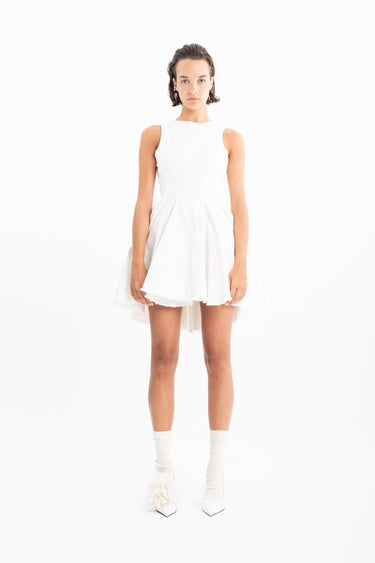 WHITE DENIM RACER SHAPE FLOUNCE MINI DRESS marques almeida