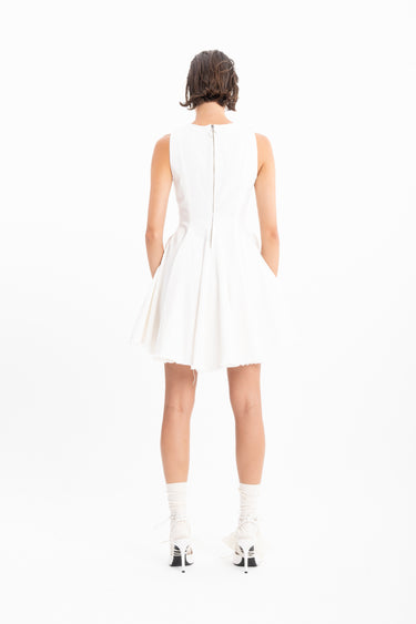 WHITE DENIM RACER SHAPE FLOUNCE MINI DRESS marques almeida