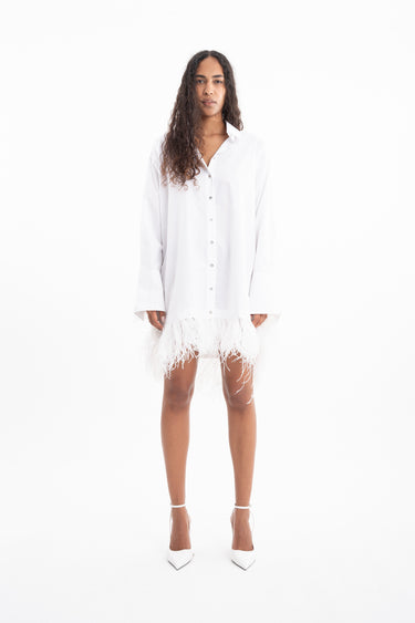 WHITE FEATHER HEM SHIRT DRESS marques almeida