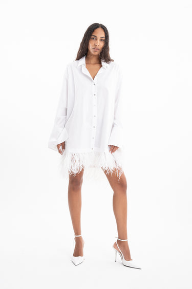 WHITE FEATHER HEM SHIRT DRESS marques almeida